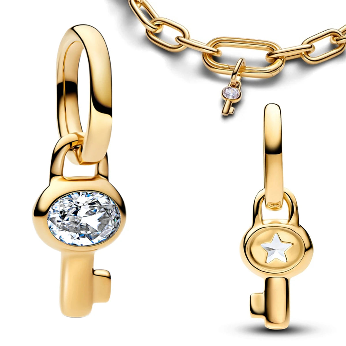 925 Silver Angel Wing Pink Gem Key Charm Pendant