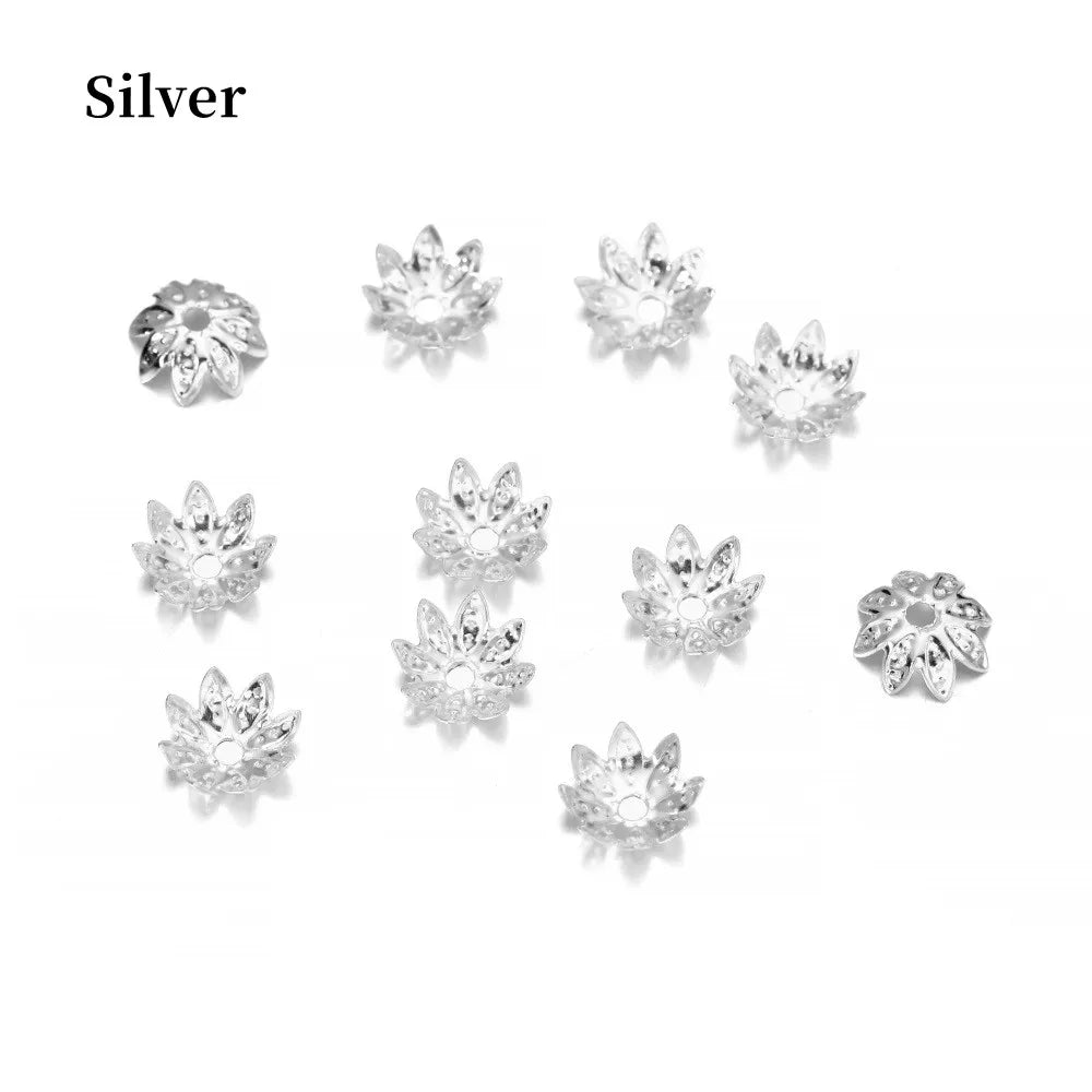 100pcs/Lot 8-10mm  Lotus Flower Metal Spacer Bead Caps