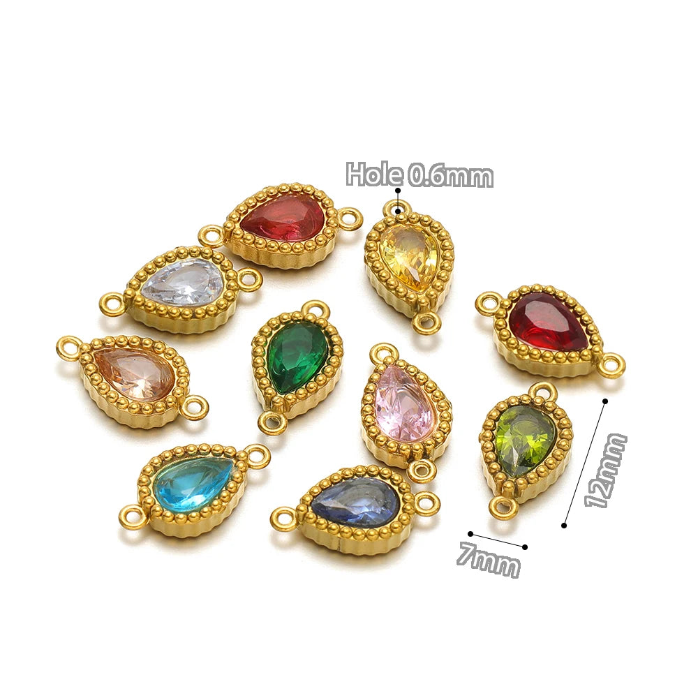 10pcs Stainless-Steel Heart Zircon Connectors Charms