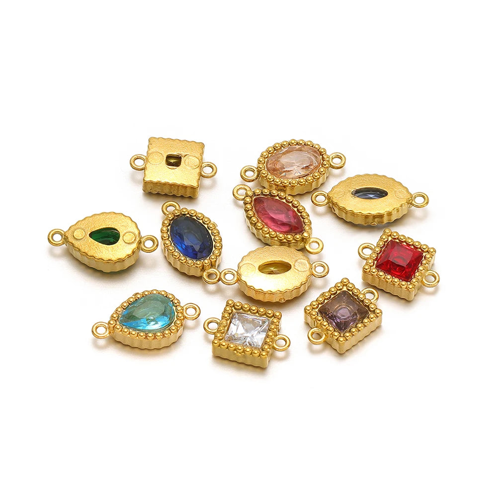 10pcs Stainless-Steel Heart Zircon Connectors Charms
