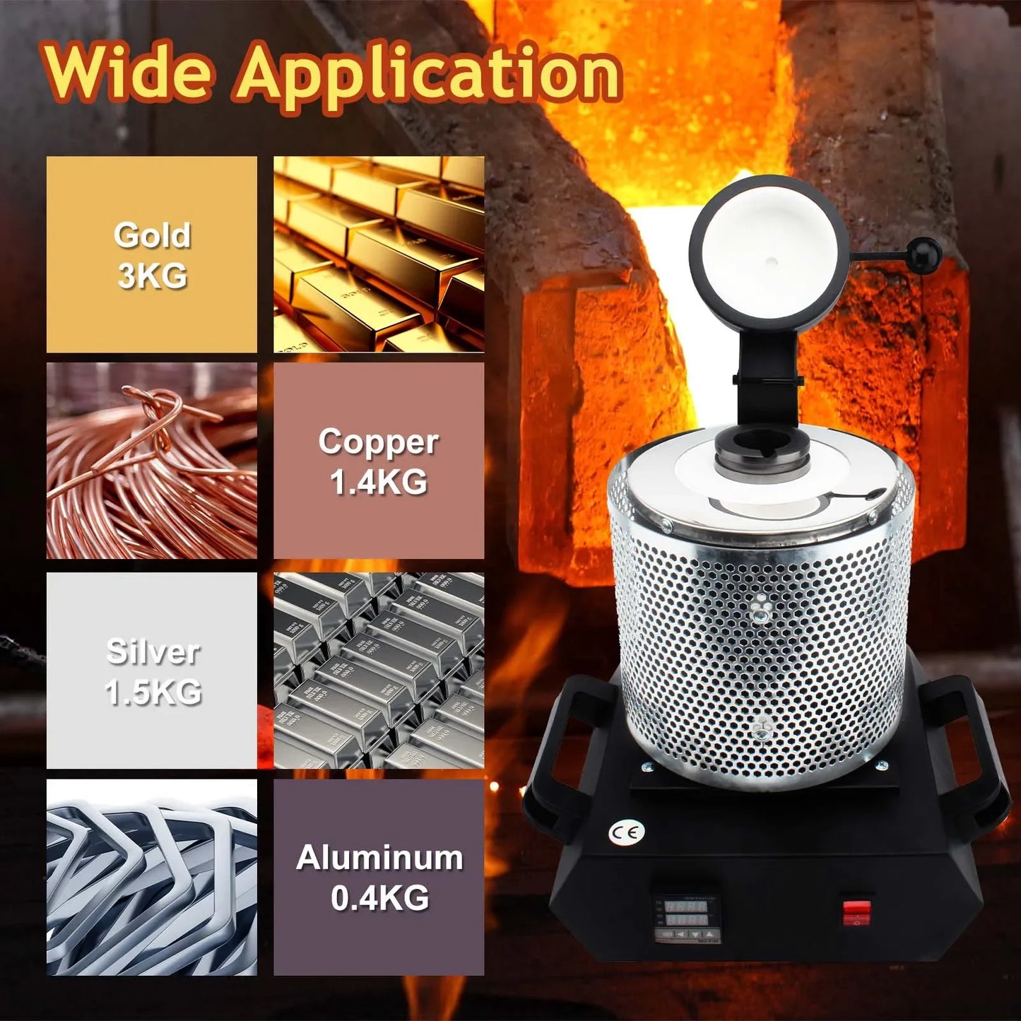 3KG Digital Gold Melting Furnace Machine Heating Capacity 2100W