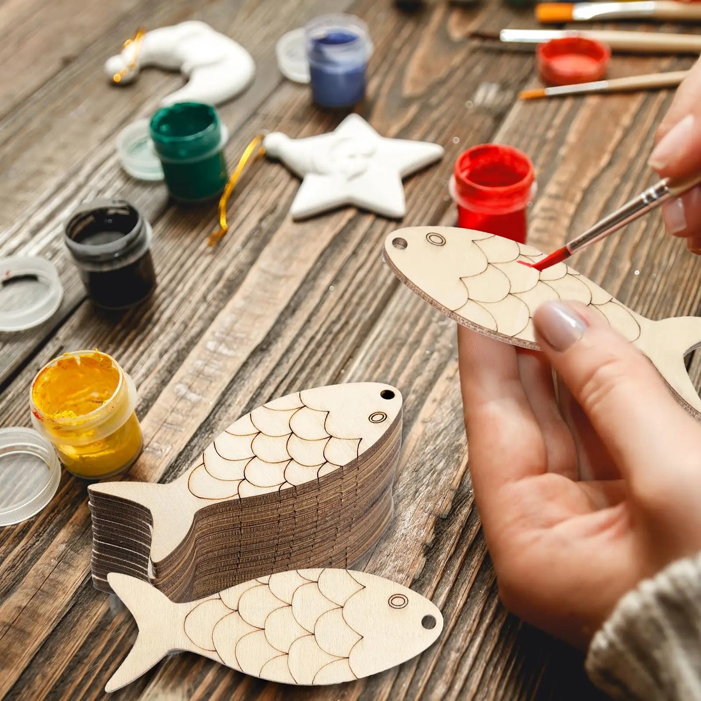 5pcs/set Fish Template Wooden Cutouts