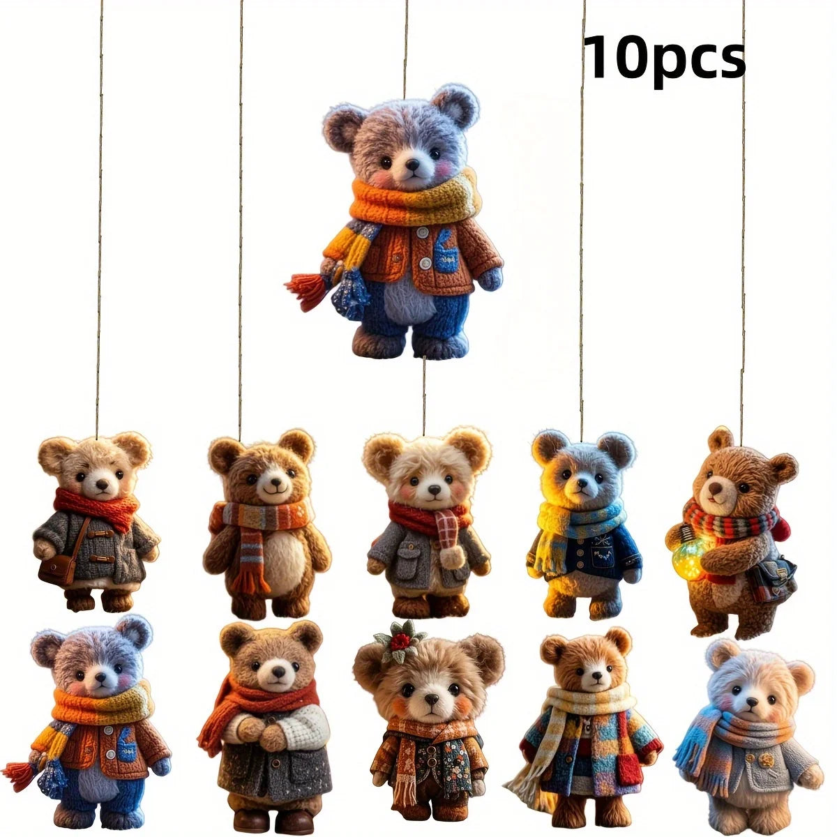 10Pcs Christmas Wooden Bear Pendant Tree Decoration