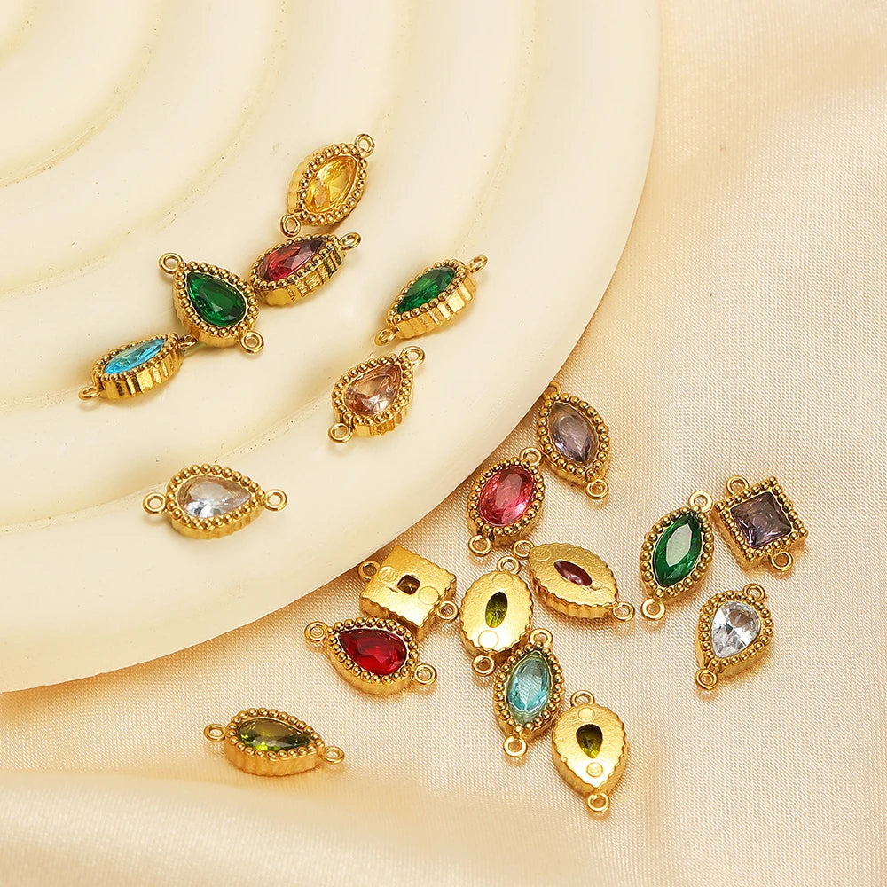 10pcs Stainless-Steel Heart Zircon Connectors Charms