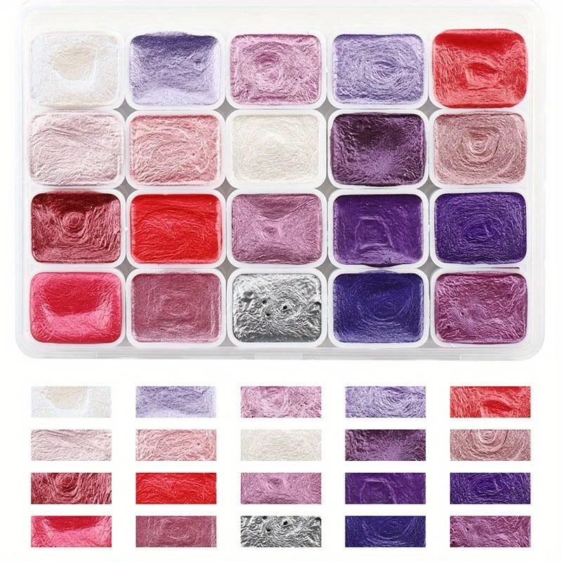20 Colors Metal Watercolor Painting Set, With Shiny Pearls