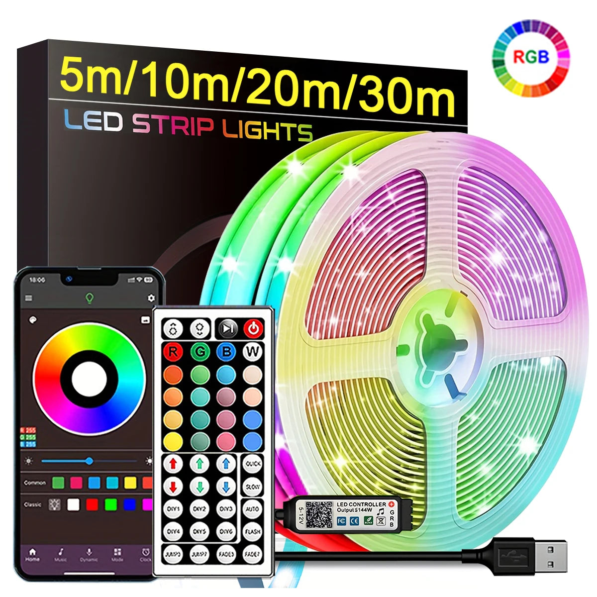 RGB/LED Strip Lights 5m/10m/20m/30m with APP Control