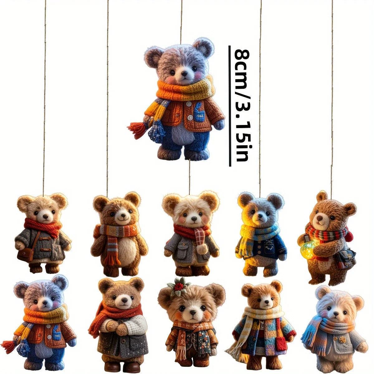 10Pcs Christmas Wooden Bear Pendant Tree Decoration