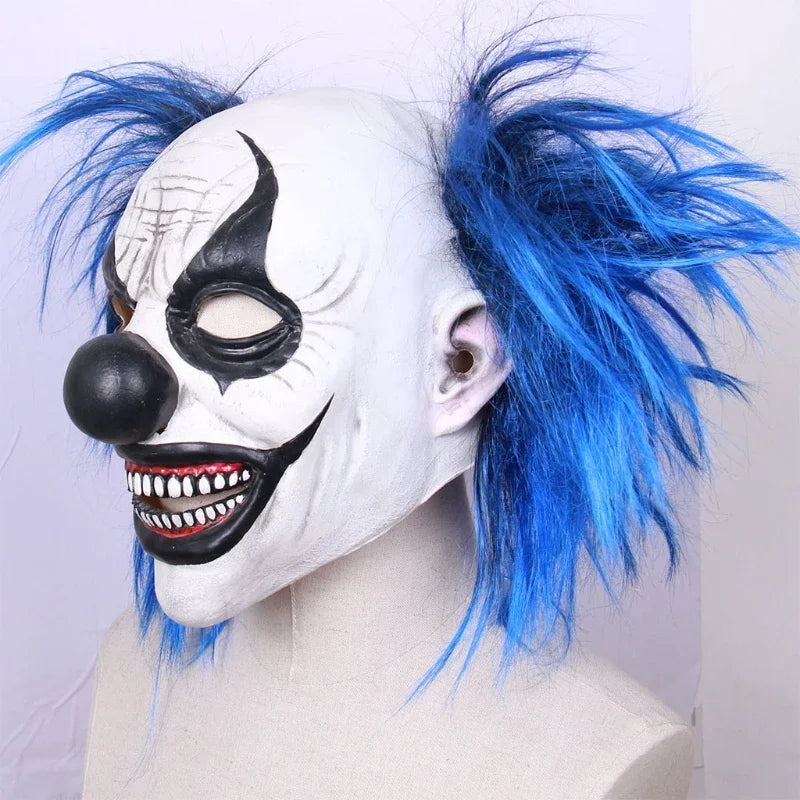 Realistic Latex Blue Hair Smiling Clown Mask Halloween