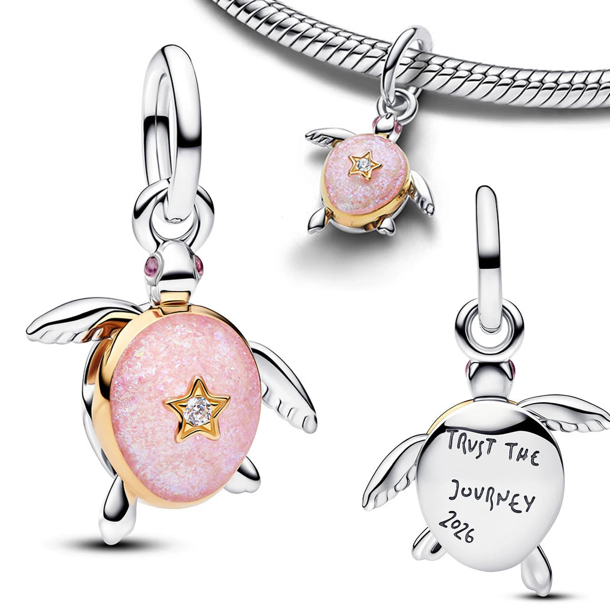 925 Silver Angel Wing Pink Gem Key Charm Pendant