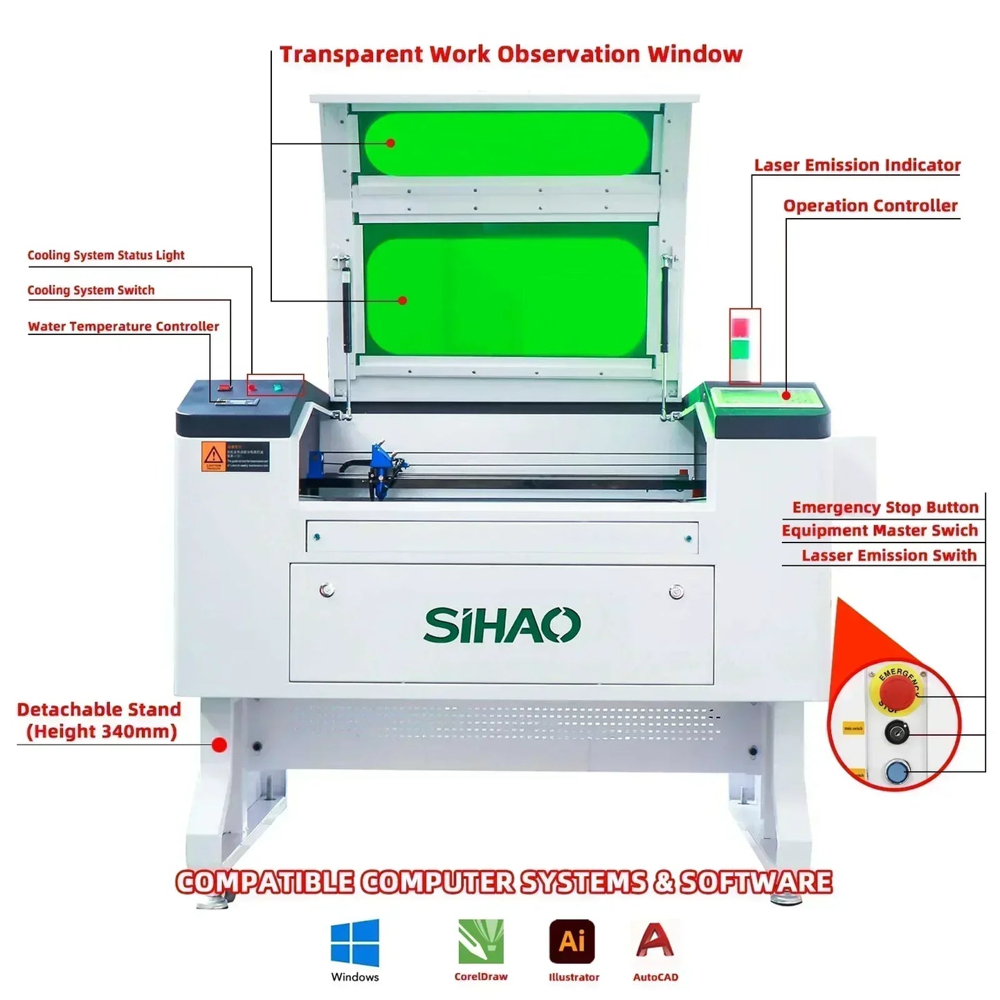 SIHAO-CO2 Laser-Engraving & Cutting Machine CNC-USB Port