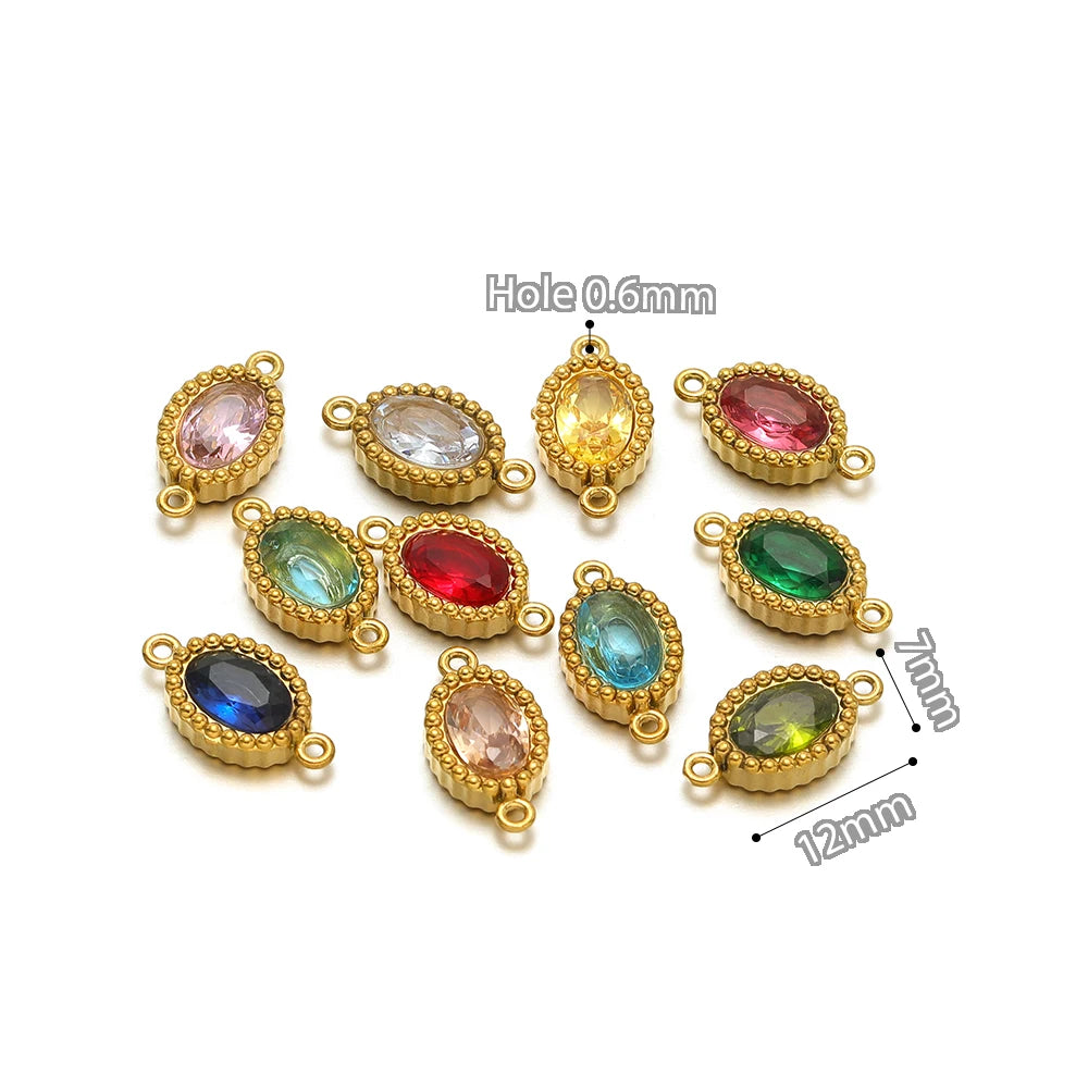 10pcs Stainless-Steel Heart Zircon Connectors Charms