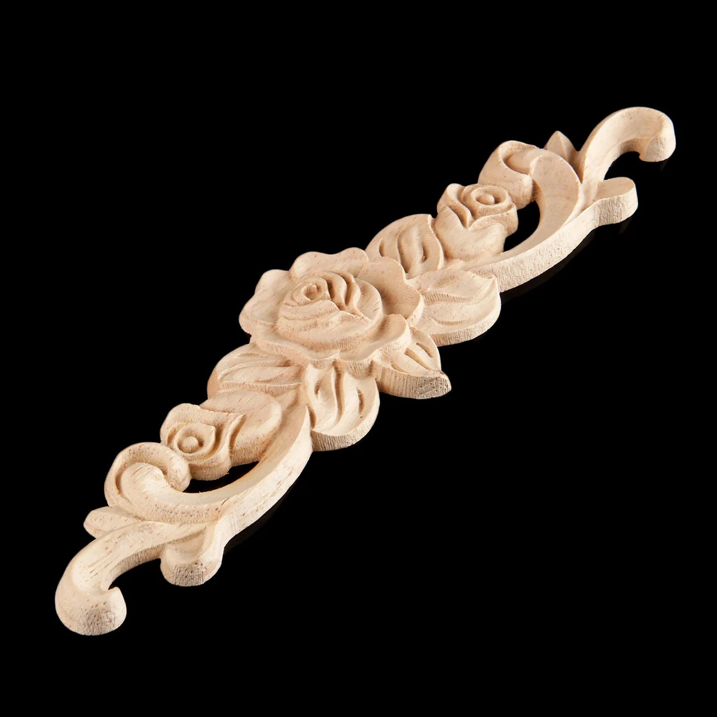 1PC Wood Carved Applique Mouldings Long Onlay Unpainted Rose Flower Door Home Decor Sculptures for Home British Farmhouse Style