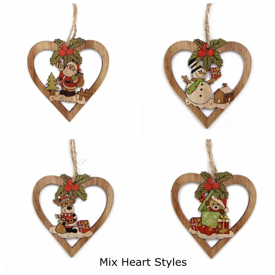 4PCS Christmas Star Wooden Pendants Ornaments Christmas