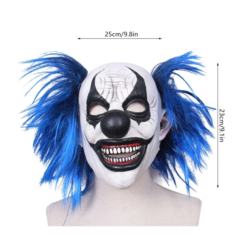 Realistic Latex Blue Hair Smiling Clown Mask Halloween