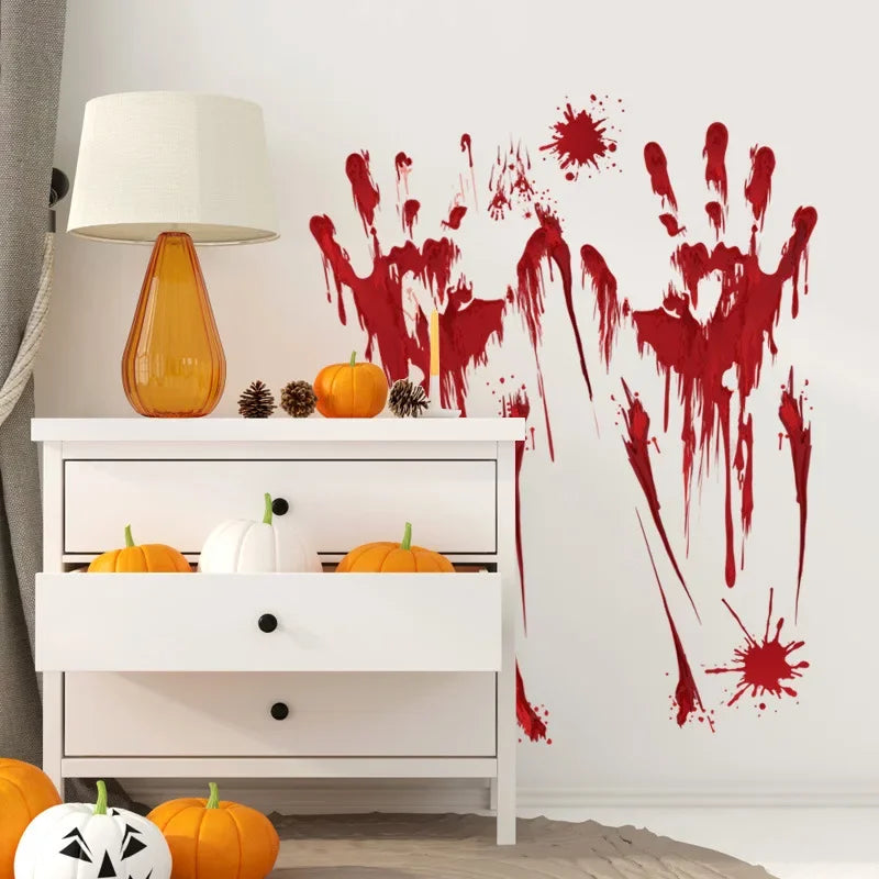 Halloween Stickers Horror Blood Hand Print Door Stickers
