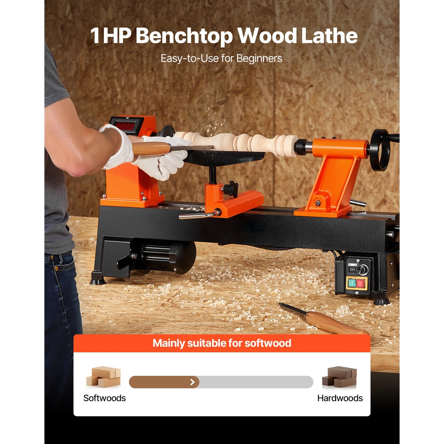 SucceBuy 1 HP Benchtop Wood Lathe Machine