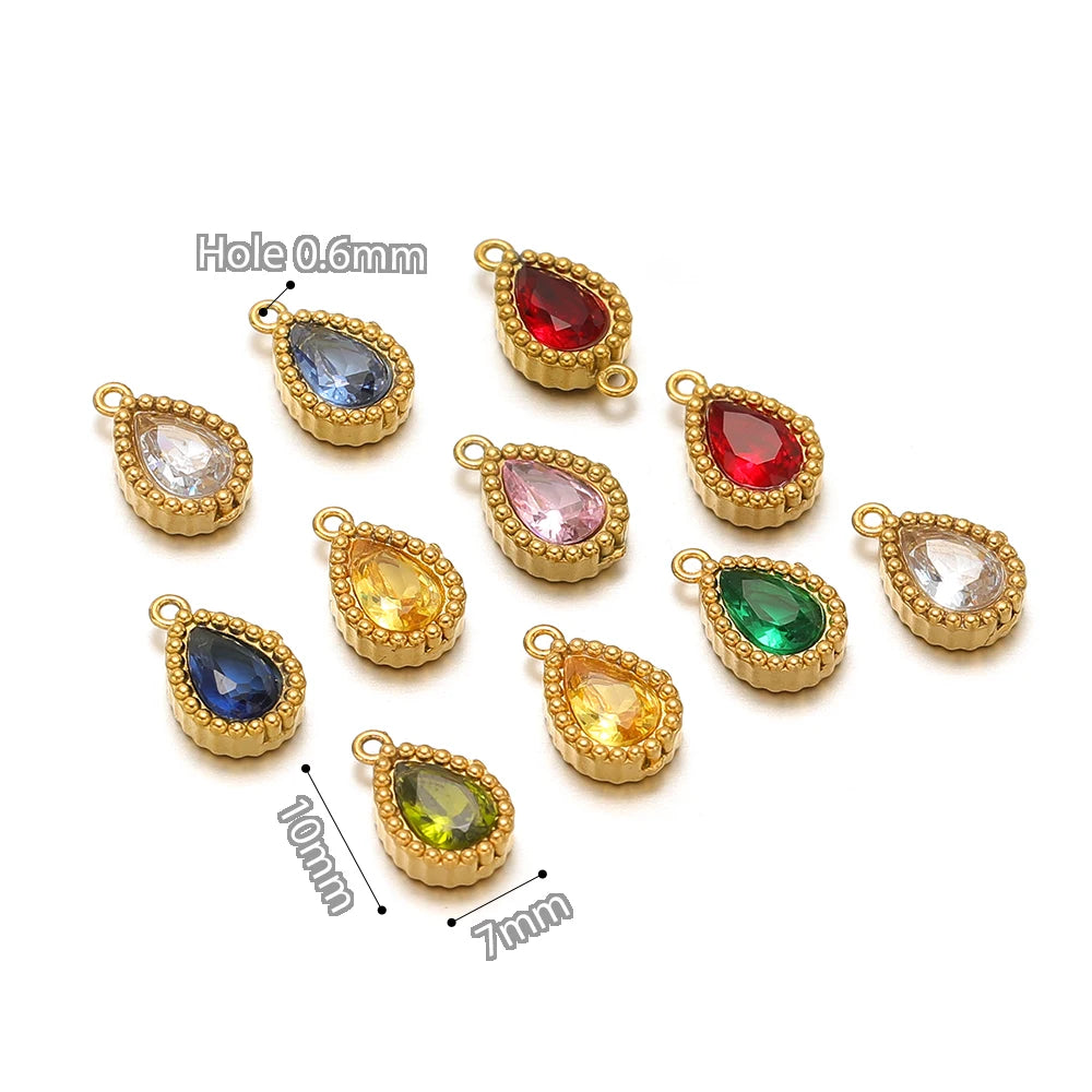 10pcs Stainless-Steel Heart Zircon Connectors Charms