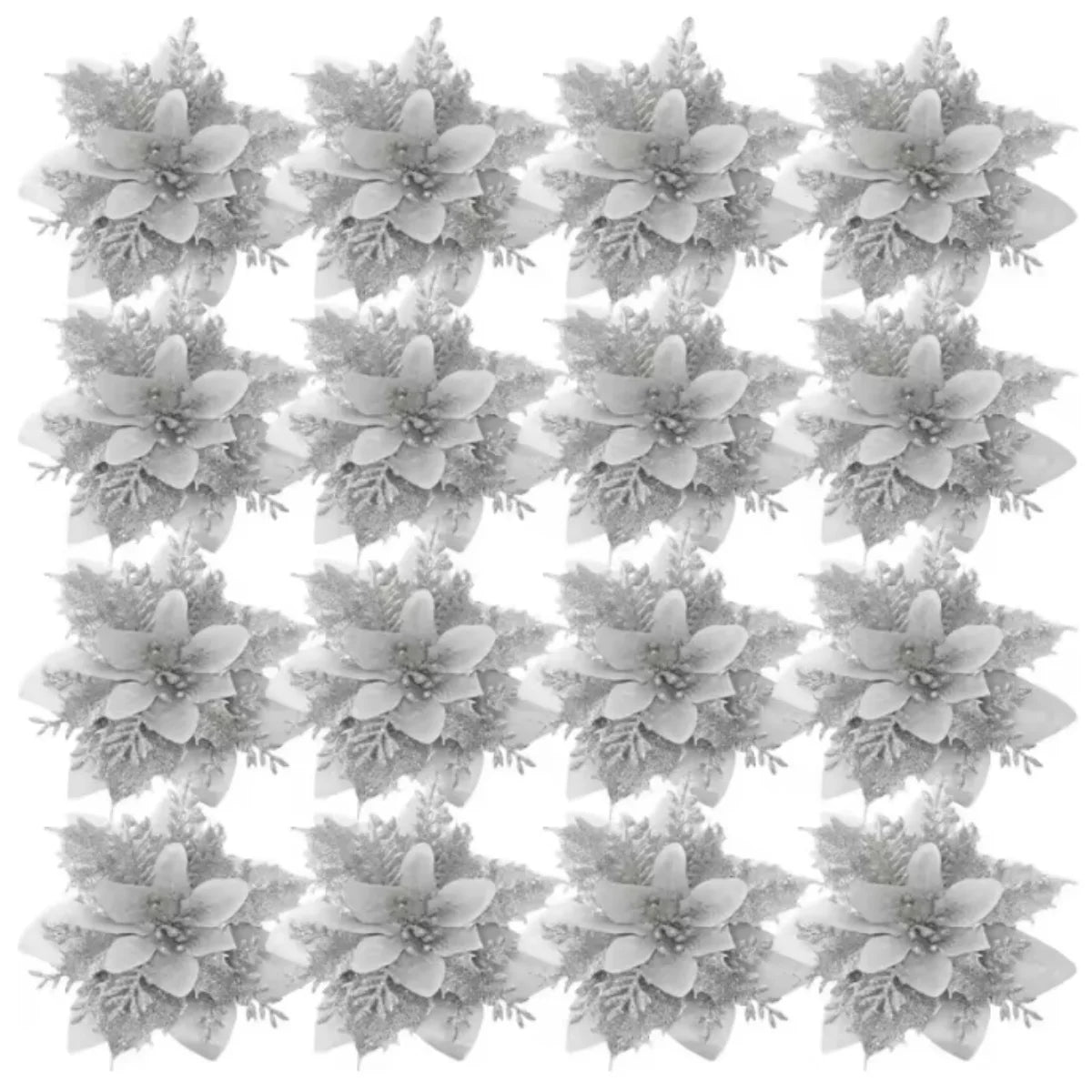 Large Glitter Artificial Christmas Flowers w/Clips Fake Flower