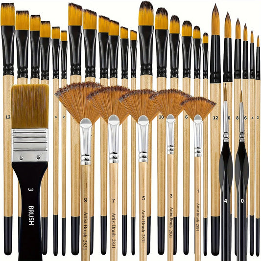 32pcs Paint Brush Set, Artist Series, Nylon Bristles