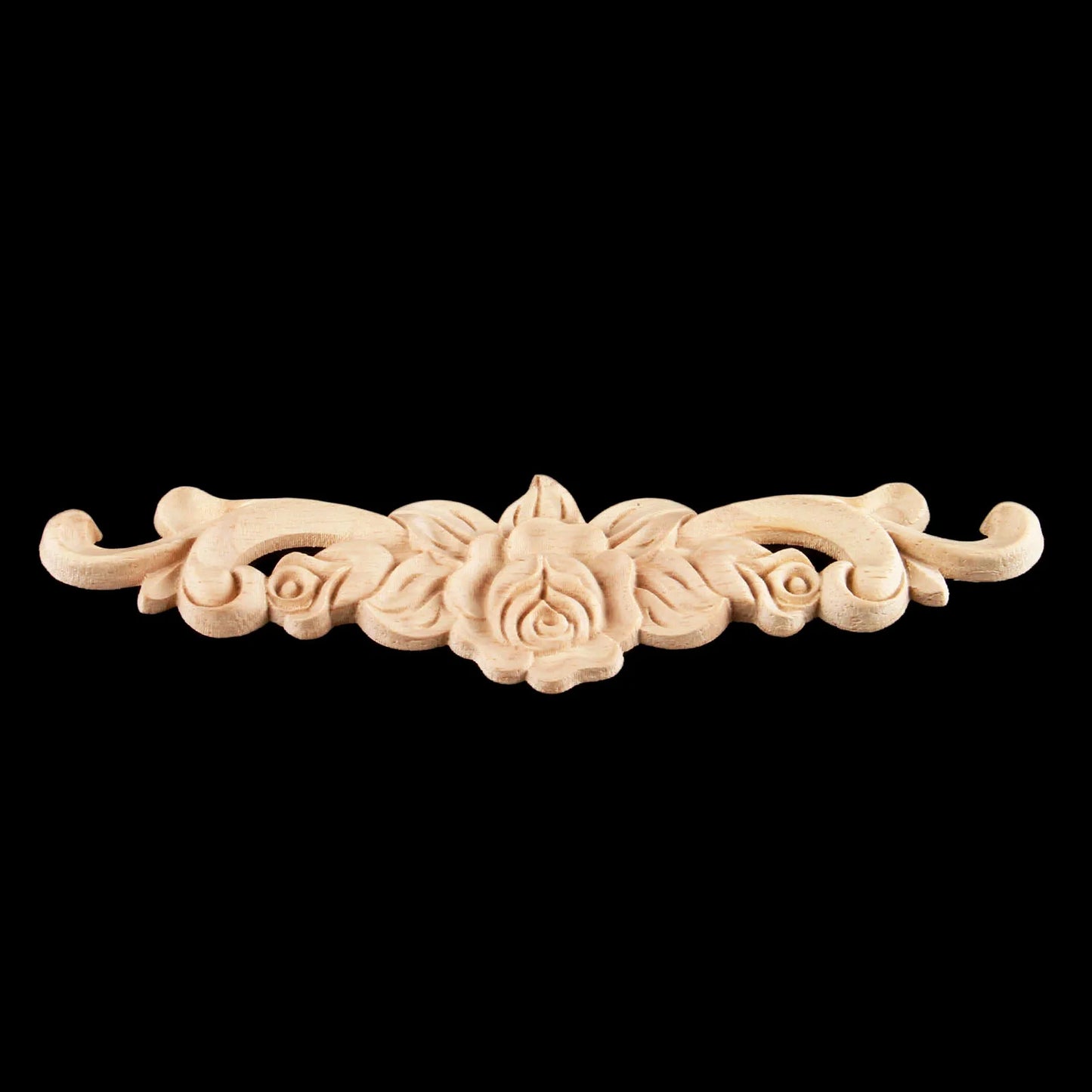 1PC Wood Carved Applique Mouldings Long Onlay Unpainted Rose Flower Door Home Decor Sculptures for Home British Farmhouse Style