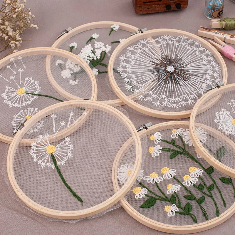 DIY Flowers Plants Pattern Embroidery Set Needlework Tools Printed Beginner Embroidery Round Cross Stitch Kit Sewing Craft Kit