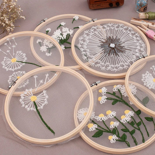 DIY Flowers Plants Pattern Embroidery Set Needlework Tools Printed Beginner Embroidery Round Cross Stitch Kit Sewing Craft Kit