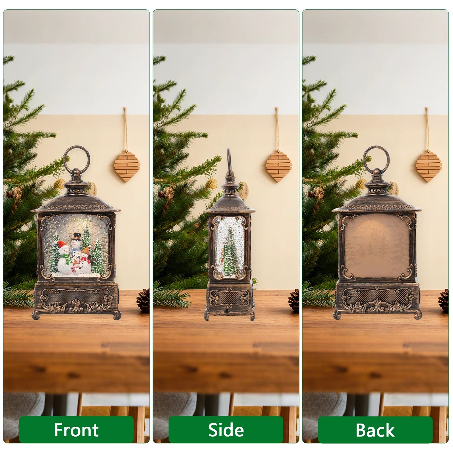 Christmas Music Snow Globe Lantern with LED Light & Falling Snowflake Holiday Melodies Warm White Glow for Christmas Decor Gifts