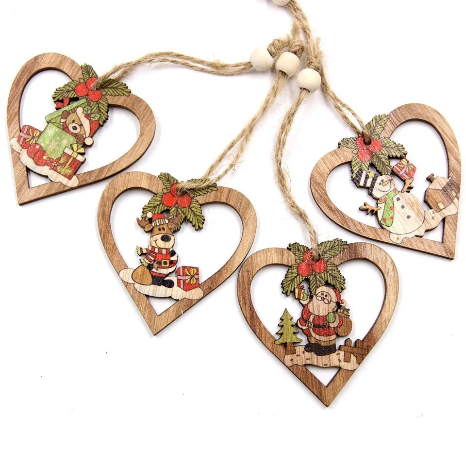 4PCS Christmas Star Wooden Pendants Ornaments Christmas