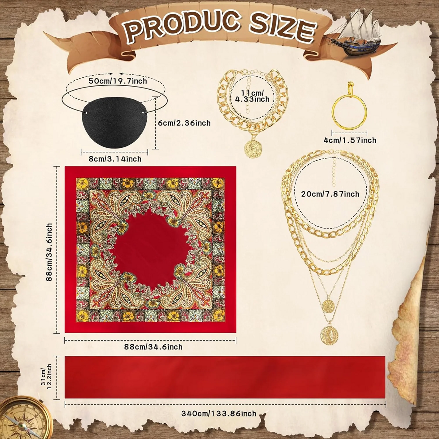 Pirate Costume Accessories Set for Adults/Complete 6 Piece
