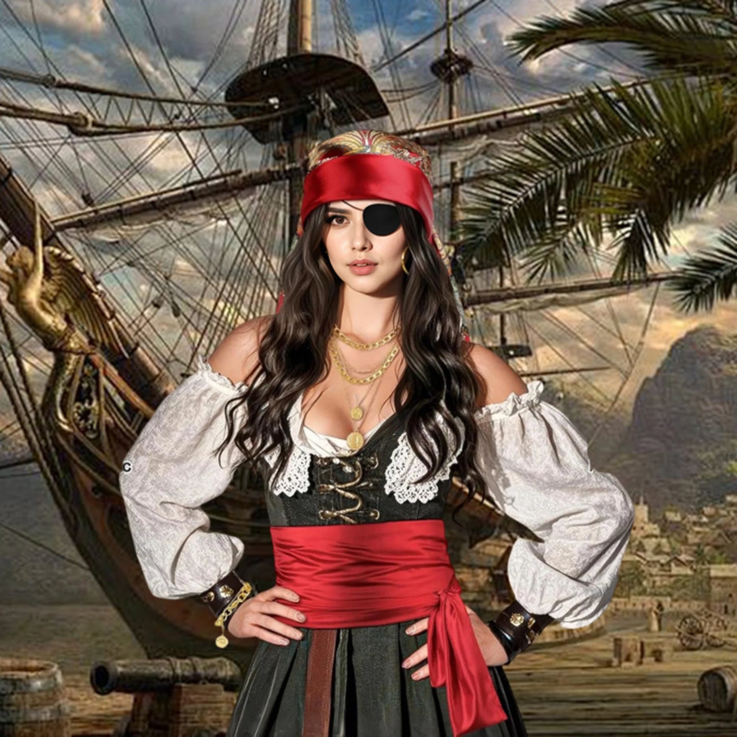 Pirate Costume Accessories Set for Adults/Complete 6 Piece