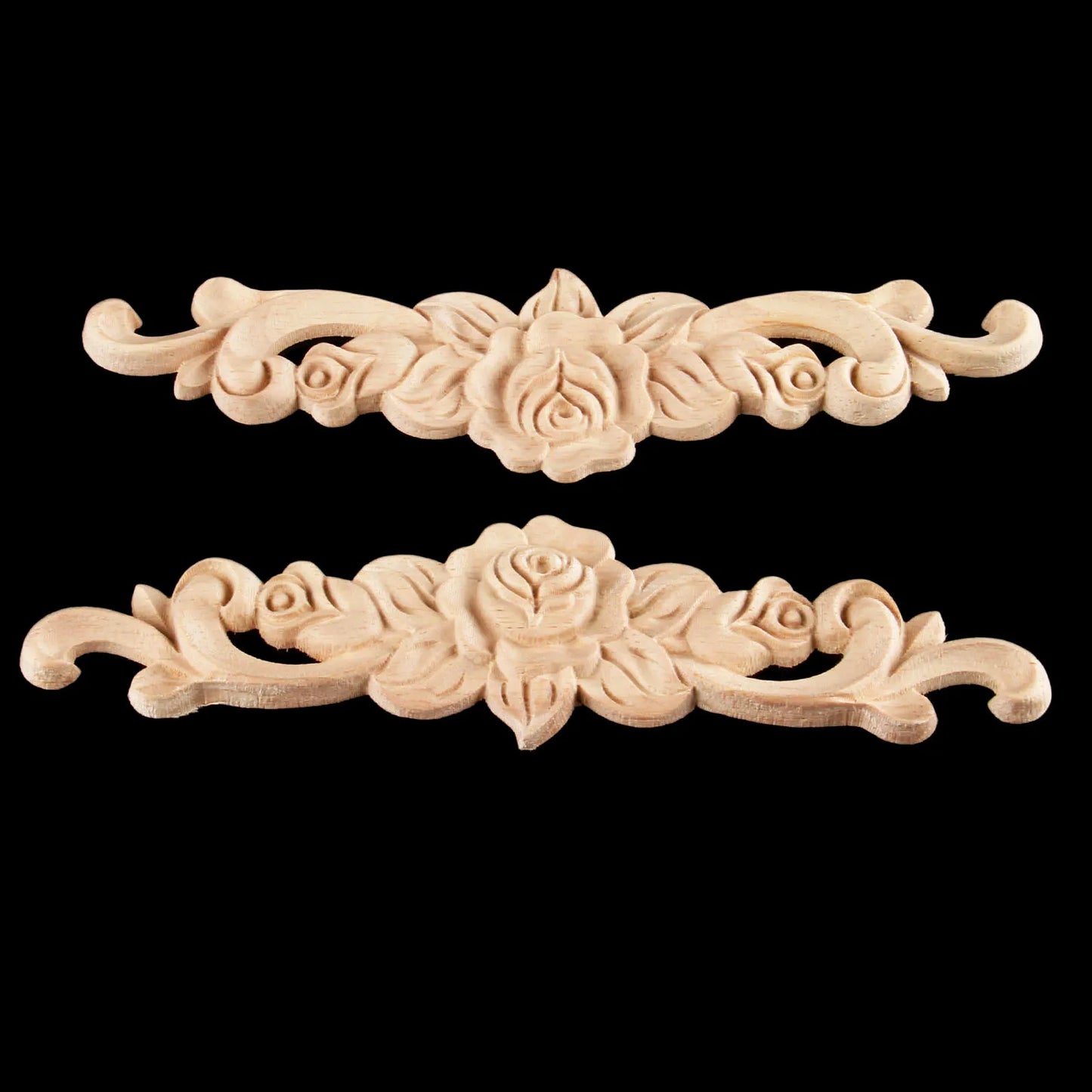 1PC Wood Carved Applique Mouldings Long Onlay Unpainted Rose Flower Door Home Decor Sculptures for Home British Farmhouse Style