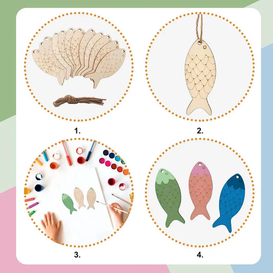 5pcs/set Fish Template Wooden Cutouts
