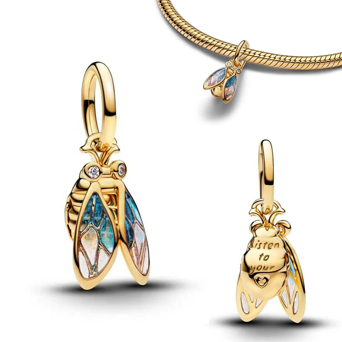 925 Silver Angel Wing Pink Gem Key Charm Pendant