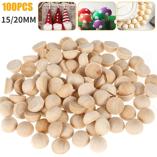 100pcs Unfinished Half Round Wooden Balls
