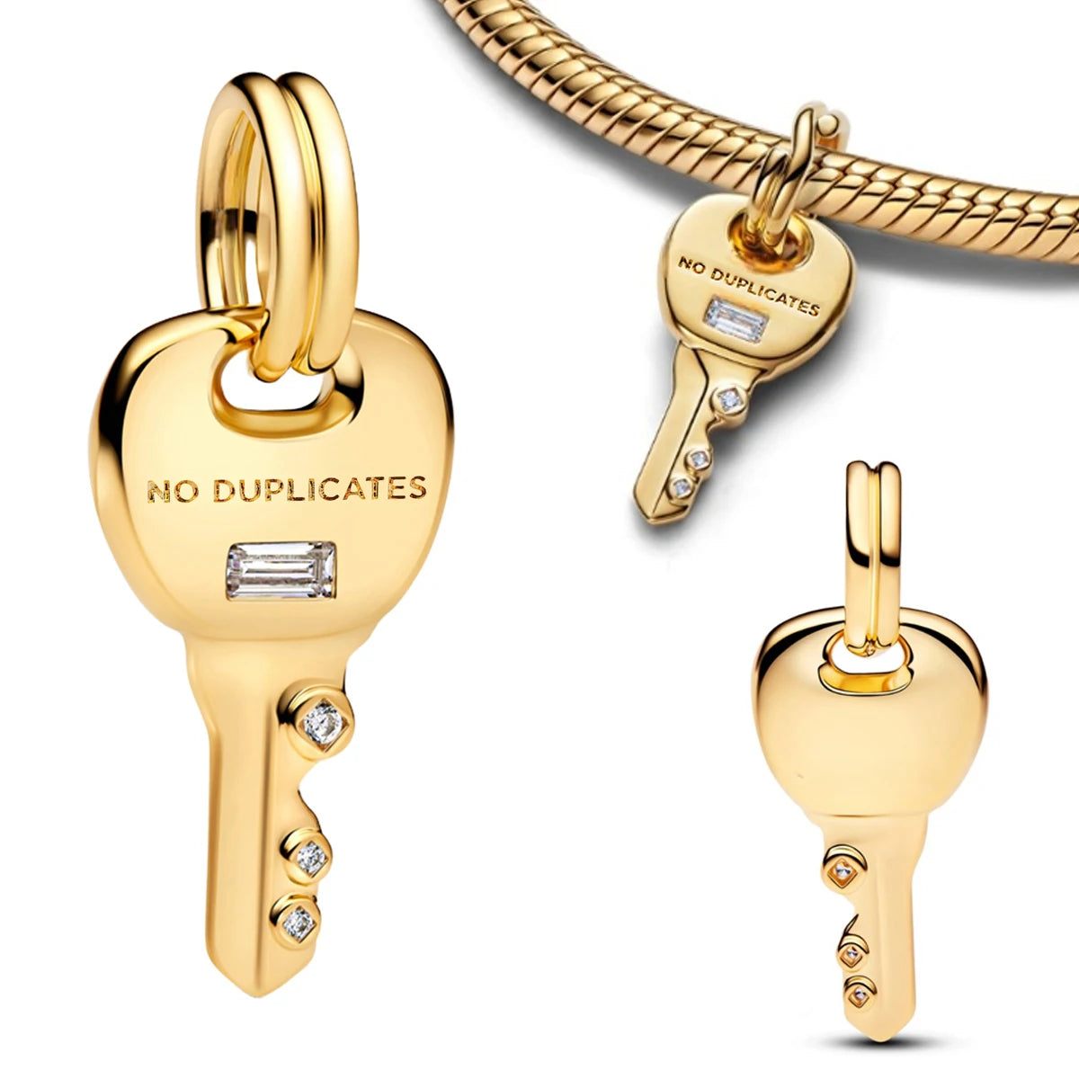 925 Silver Angel Wing Pink Gem Key Charm Pendant