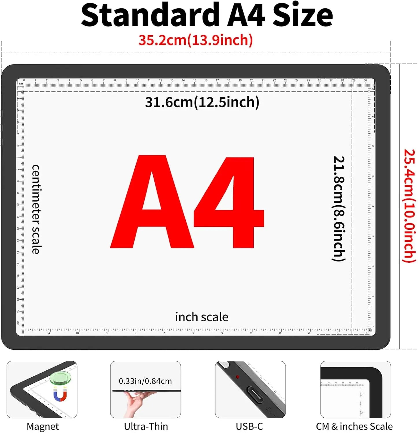 Super Bright A4 Light Pad with Side Button