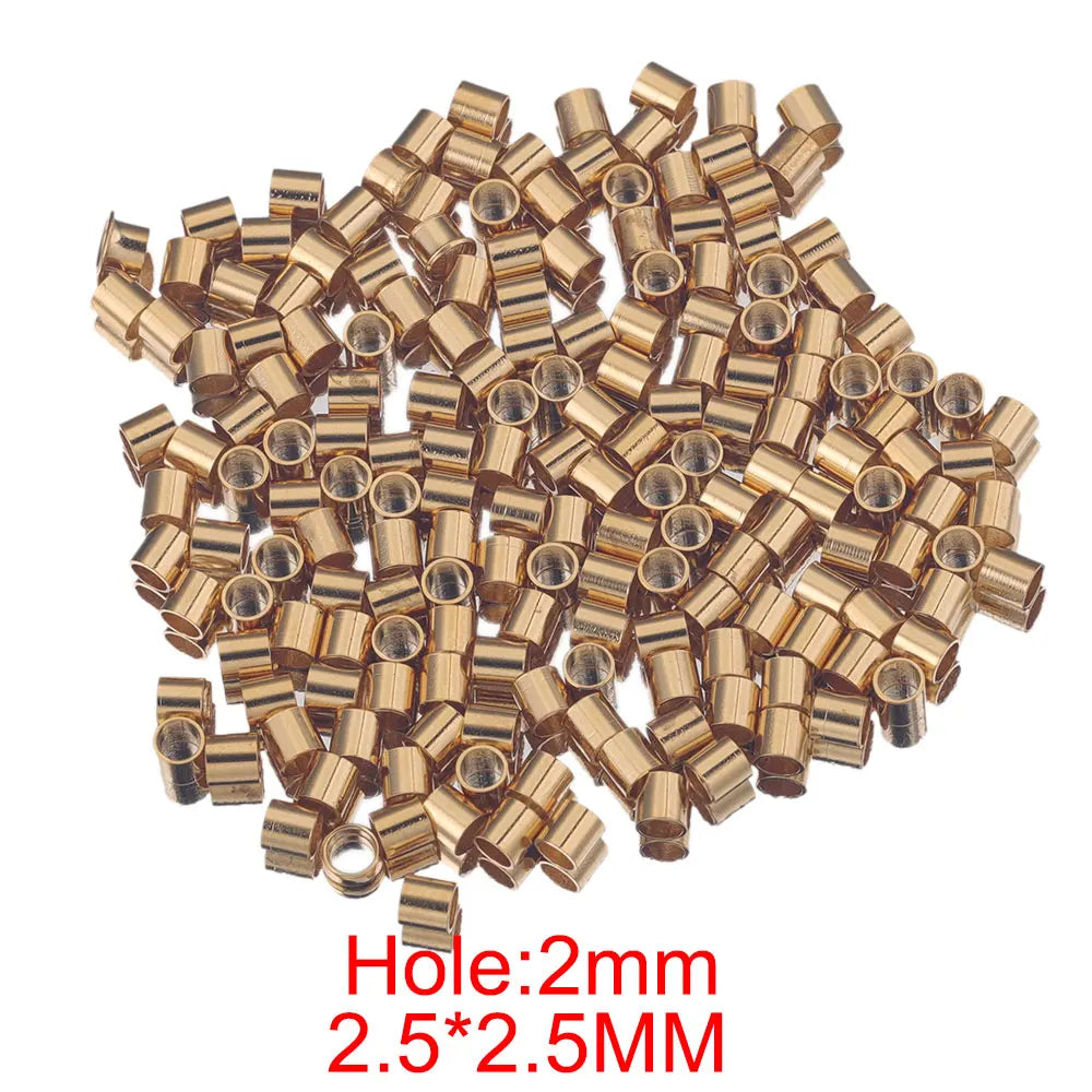 200pcs Dia 1.5-2.5 mm Stainless Gold Tube Stopper Spacer Bead Crimp