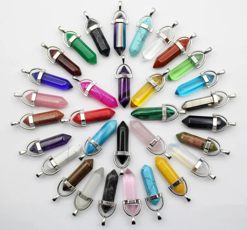 24pcs Natural Stone Agates Quartz Crystal Pendants