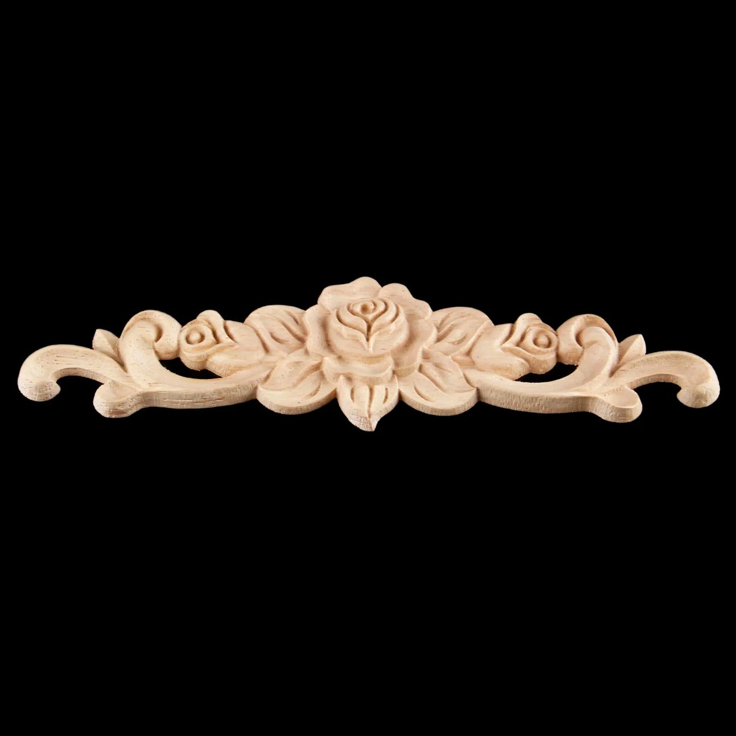 1PC Wood Carved Applique Mouldings Long Onlay Unpainted Rose Flower Door Home Decor Sculptures for Home British Farmhouse Style