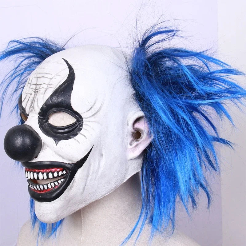 Realistic Latex Blue Hair Smiling Clown Mask Halloween