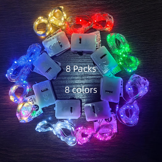 8Pcs 8colors Fairy Lights String Button Battery Home Decor