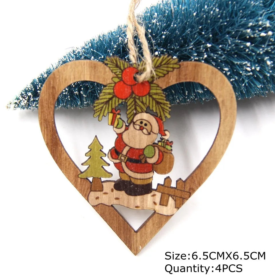 4PCS Christmas Star Wooden Pendants Ornaments Christmas
