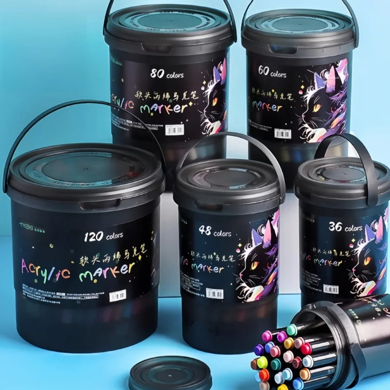 24/36/48/60/80/120 Bucket-cap soft-head acrylic-marker