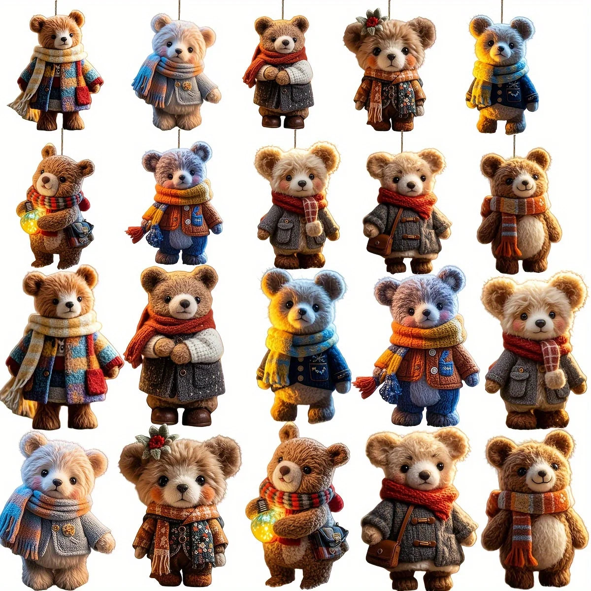 10Pcs Christmas Wooden Bear Pendant Tree Decoration