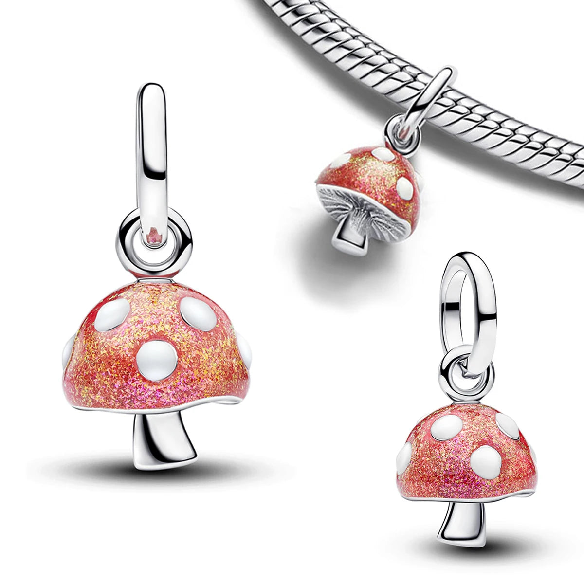 925 Silver Angel Wing Pink Gem Key Charm Pendant