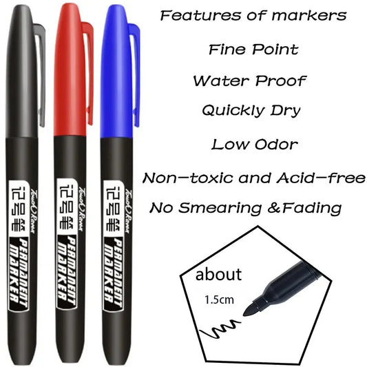 6 PCS Permanent Marker Pen Manga Drawing Markers Black-Blue-Red