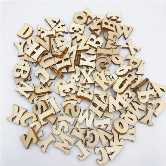 100/200/400PCS Mini Unfinished Wood Chip Shapes Alphabet