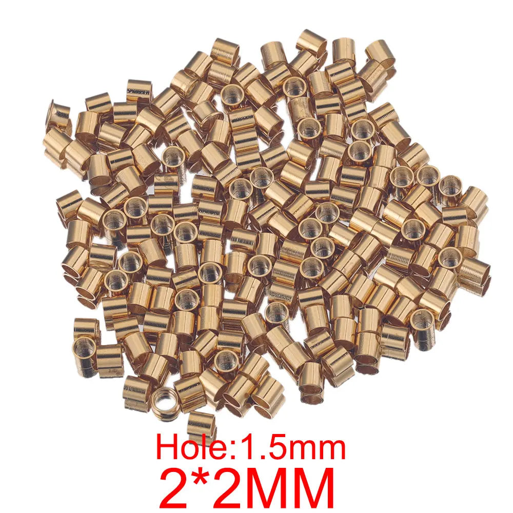 200pcs Dia 1.5-2.5 mm Stainless Gold Tube Stopper Spacer Bead Crimp