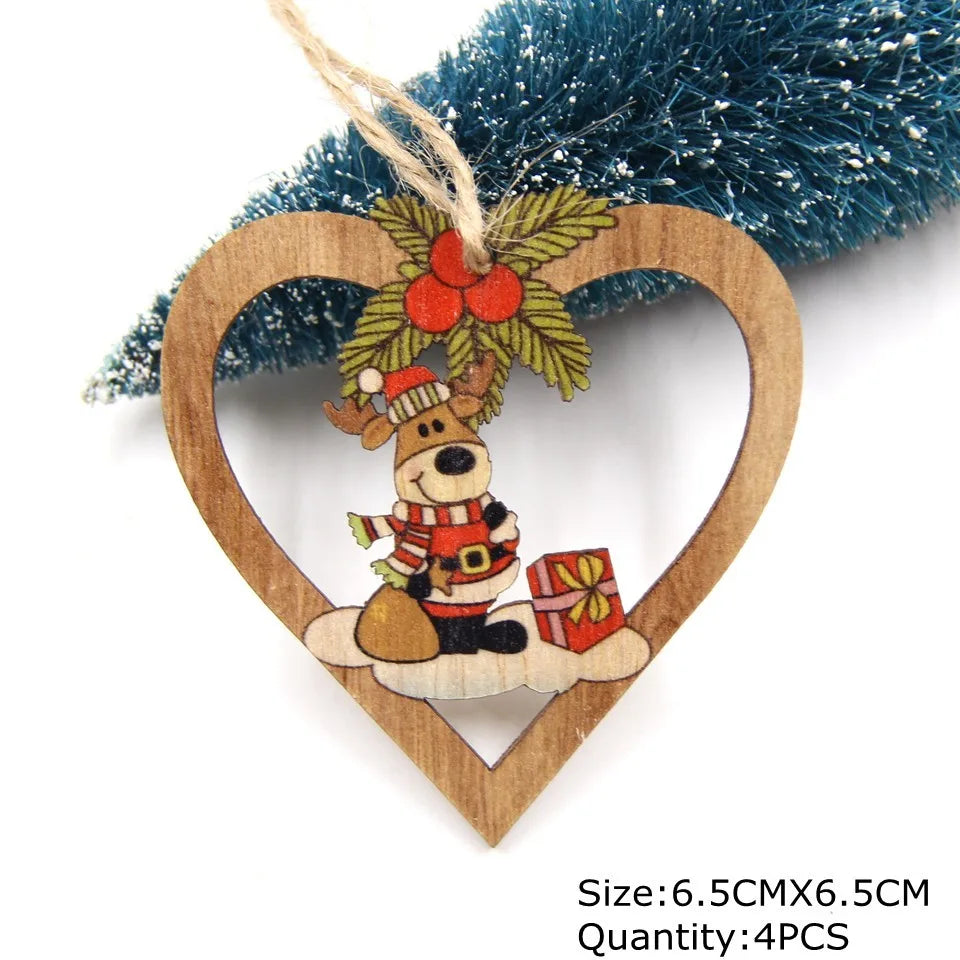 4PCS Christmas Star Wooden Pendants Ornaments Christmas