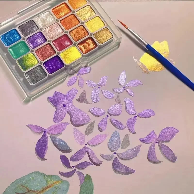 20 Colors Metal Watercolor Painting Set, With Shiny Pearls